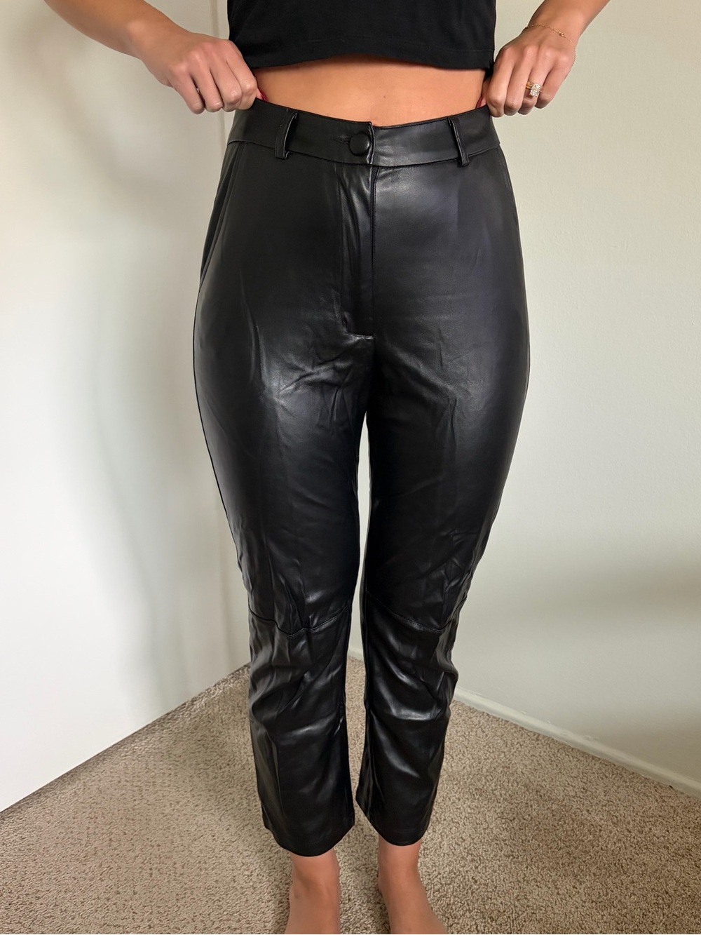 Faux Black Leather Straight Leg Pants